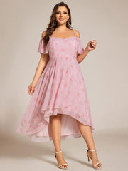 Vintage Plus Size Off-The-Shoulder Chiffon Midi Wedding Guest Dress