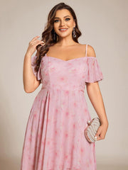 Vintage Plus Size Off-The-Shoulder Chiffon Midi Wedding Guest Dress