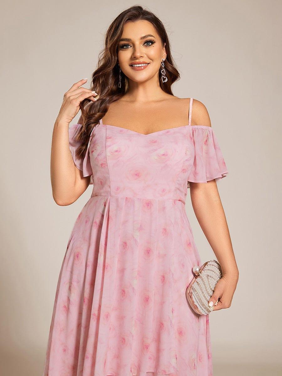 Vintage Plus Size Off-The-Shoulder Chiffon Midi Wedding Guest Dress