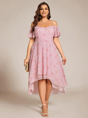 Vintage Plus Size Off-The-Shoulder Chiffon Midi Wedding Guest Dress