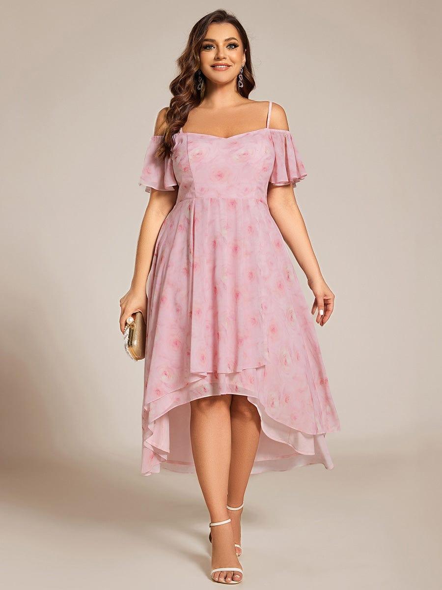 Vintage Plus Size Off-The-Shoulder Chiffon Midi Wedding Guest Dress
