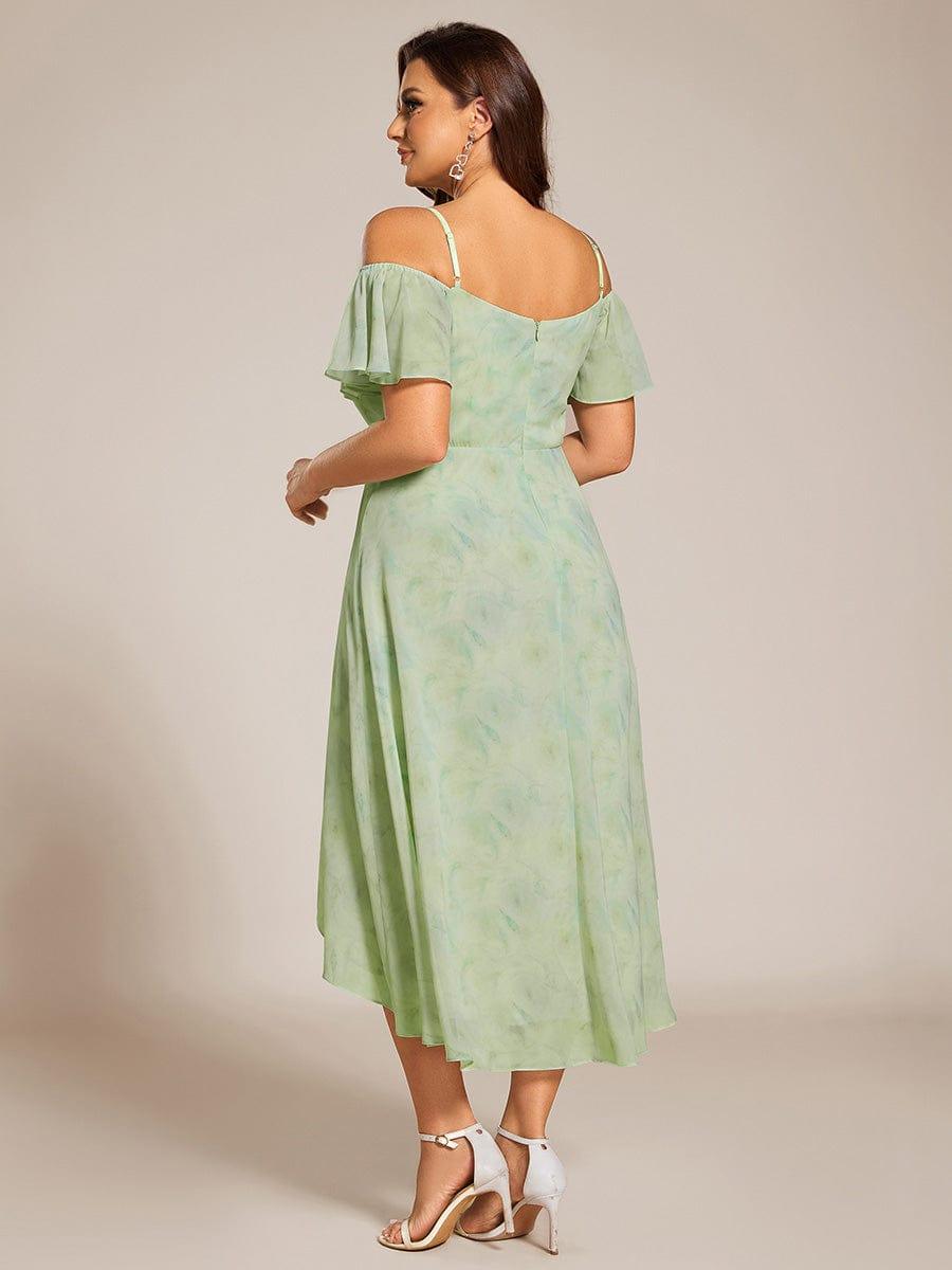 Vintage Plus Size Off-The-Shoulder Chiffon Midi Wedding Guest Dress