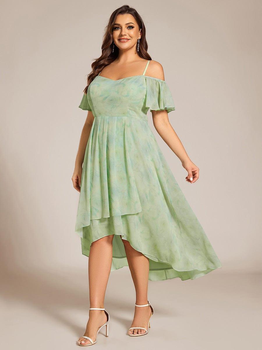 Vintage Plus Size Off-The-Shoulder Chiffon Midi Wedding Guest Dress
