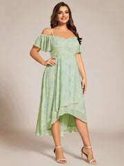 Vintage Plus Size Off-The-Shoulder Chiffon Midi Wedding Guest Dress