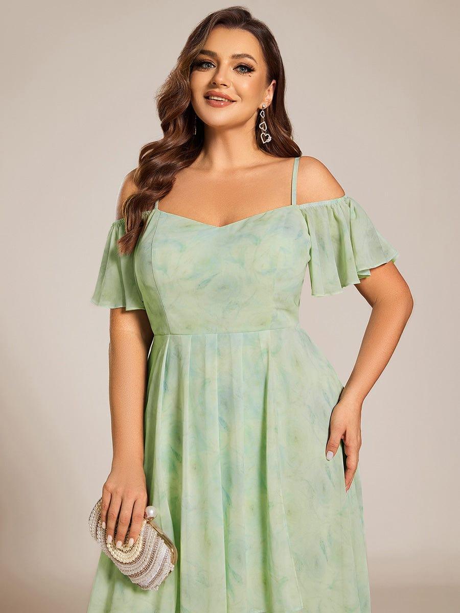 Vintage Plus Size Off-The-Shoulder Chiffon Midi Wedding Guest Dress
