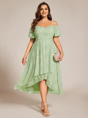 Vintage Plus Size Off-The-Shoulder Chiffon Midi Wedding Guest Dress