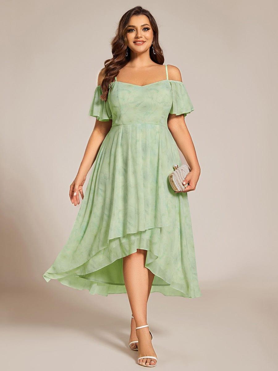 Vintage Plus Size Off-The-Shoulder Chiffon Midi Wedding Guest Dress