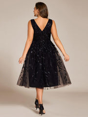 Romantic Plus Size Sleeveless V-Neck A-Line Wedding Guest Dress