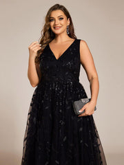 Romantic Plus Size Sleeveless V-Neck A-Line Wedding Guest Dress