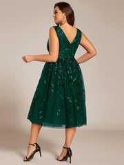 Romantic Plus Size Sleeveless V-Neck A-Line Wedding Guest Dress