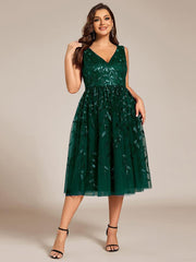 Romantic Plus Size Sleeveless V-Neck A-Line Wedding Guest Dress