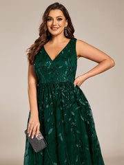 Romantic Plus Size Sleeveless V-Neck A-Line Wedding Guest Dress