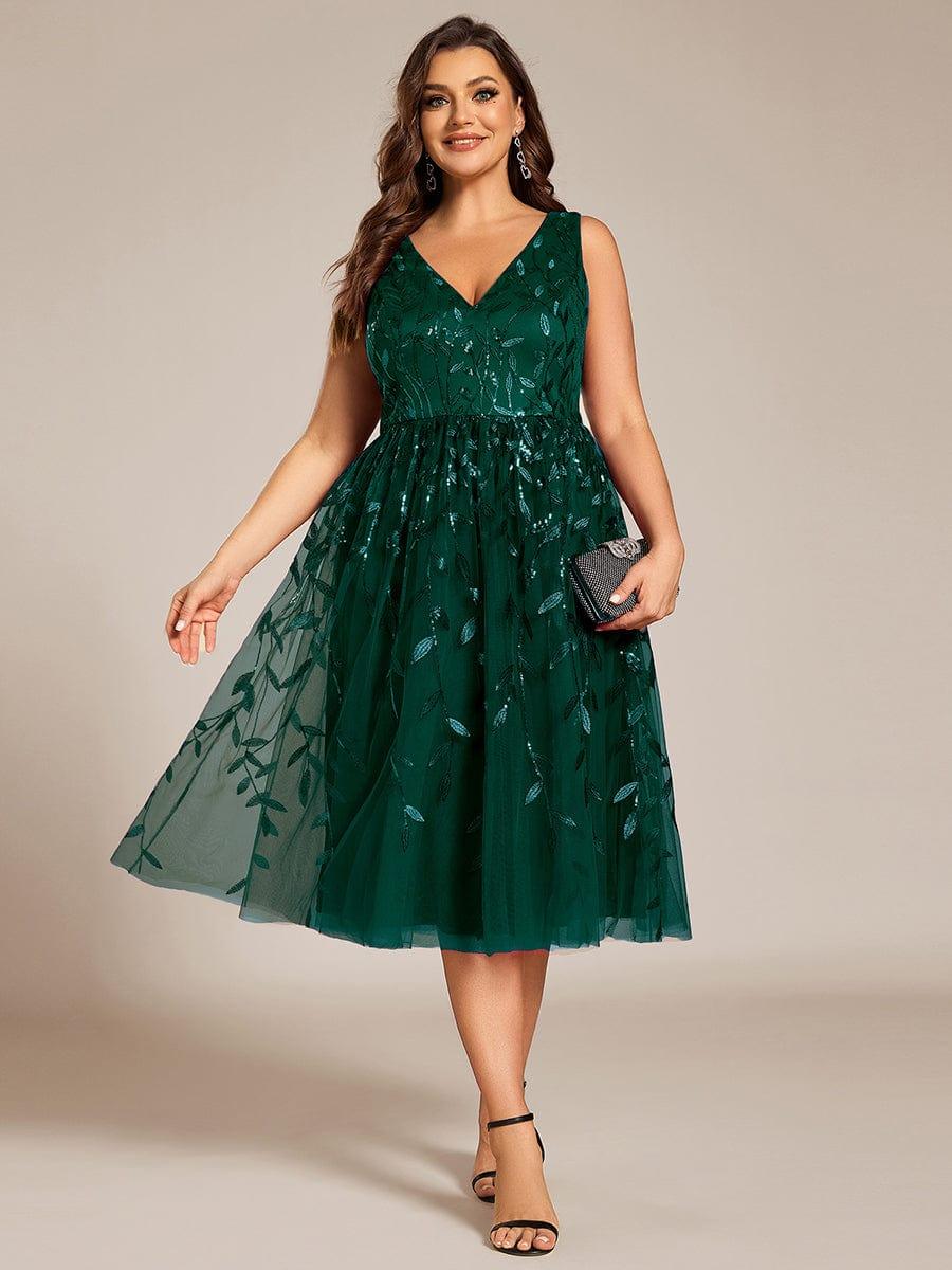 Romantic Plus Size Sleeveless V-Neck A-Line Wedding Guest Dress