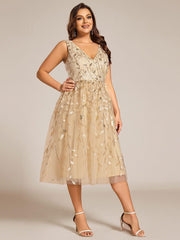 Romantic Plus Size Sleeveless V-Neck A-Line Wedding Guest Dress