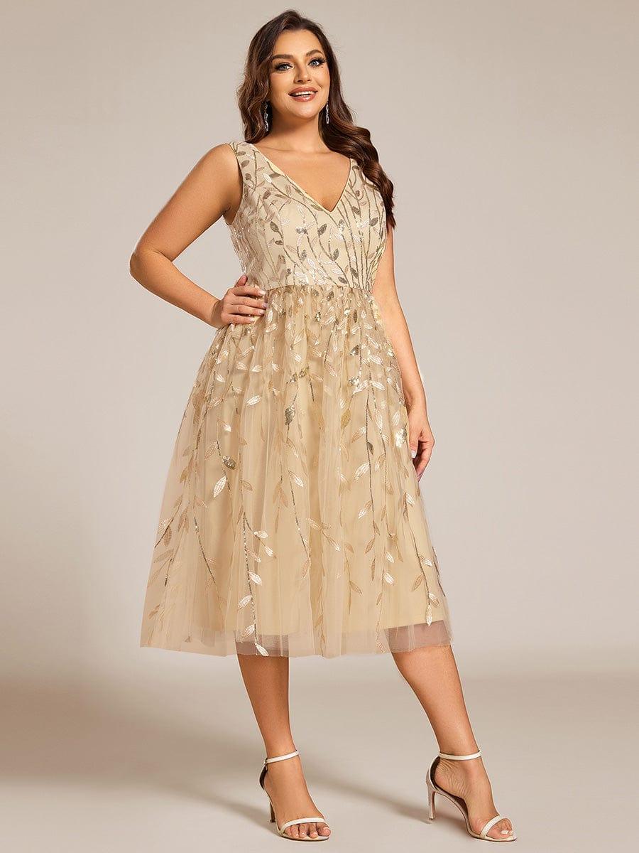 Romantic Plus Size Sleeveless V-Neck A-Line Wedding Guest Dress