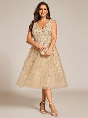 Romantic Plus Size Sleeveless V-Neck A-Line Wedding Guest Dress