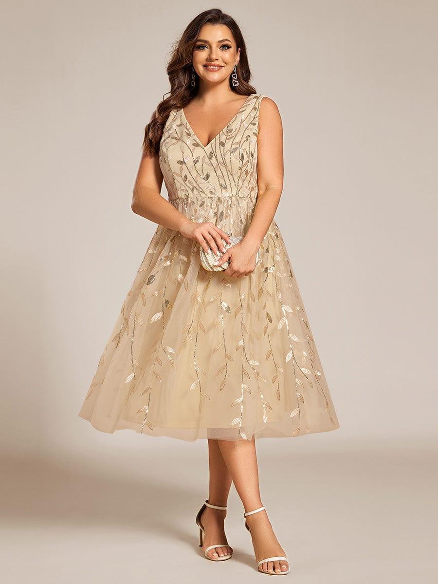 Romantic Plus Size Sleeveless V-Neck A-Line Wedding Guest Dress