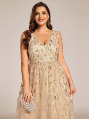 Romantic Plus Size Sleeveless V-Neck A-Line Wedding Guest Dress