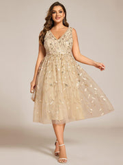 Romantic Plus Size Sleeveless V-Neck A-Line Wedding Guest Dress