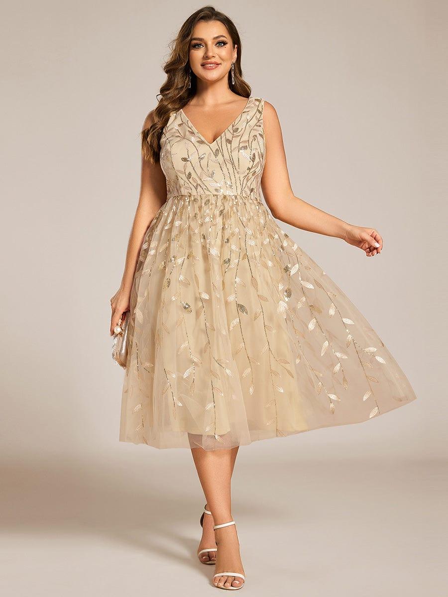 Romantic Plus Size Sleeveless V-Neck A-Line Wedding Guest Dress