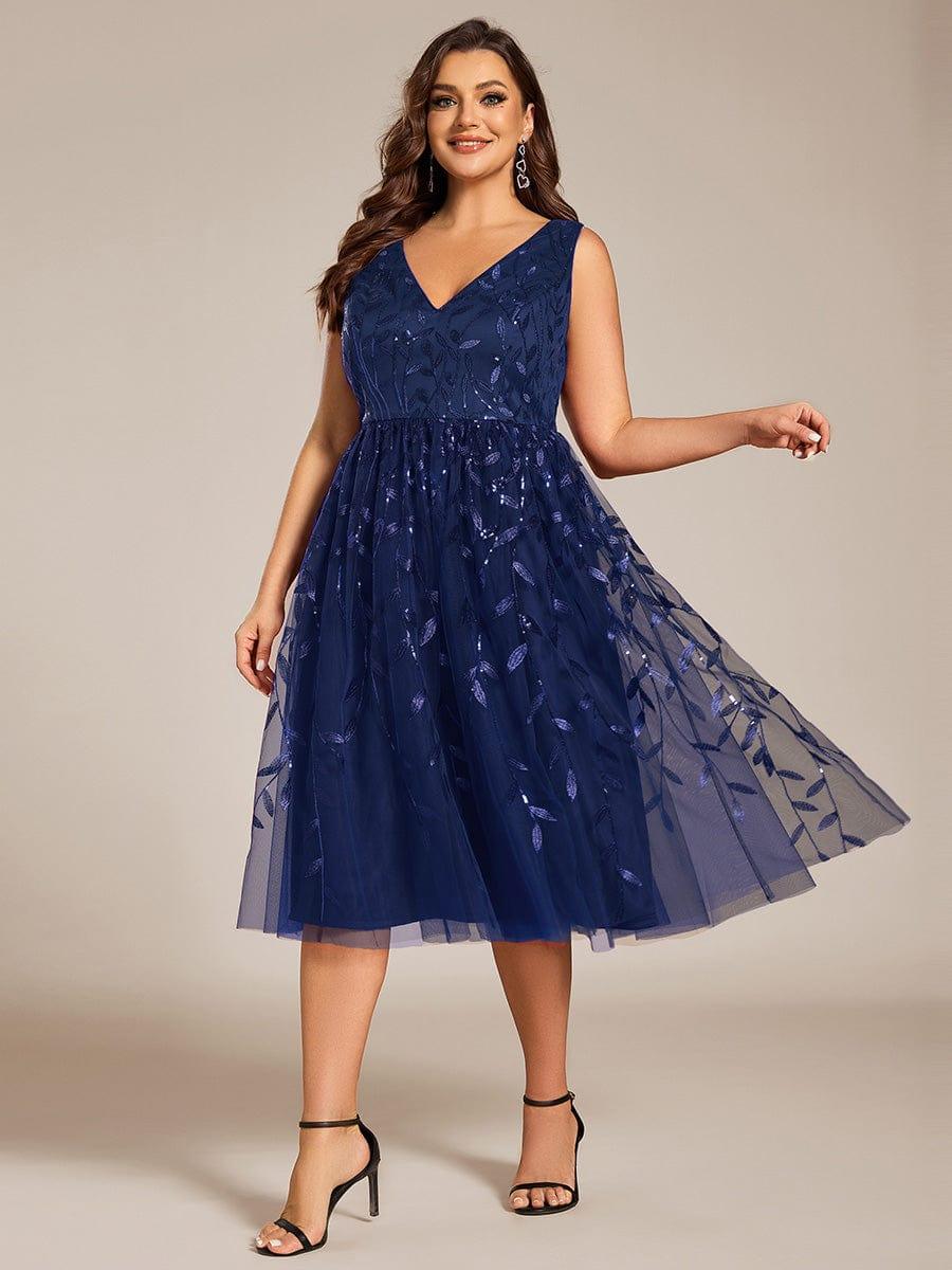 Romantic Plus Size Sleeveless V-Neck A-Line Wedding Guest Dress