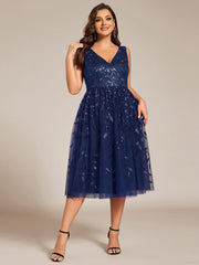 Romantic Plus Size Sleeveless V-Neck A-Line Wedding Guest Dress
