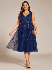 Romantic Plus Size Sleeveless V-Neck A-Line Wedding Guest Dress