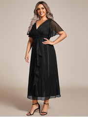 Lovely Plus Size A-Line V-Neck Wedding Guest Dress with Sleeves