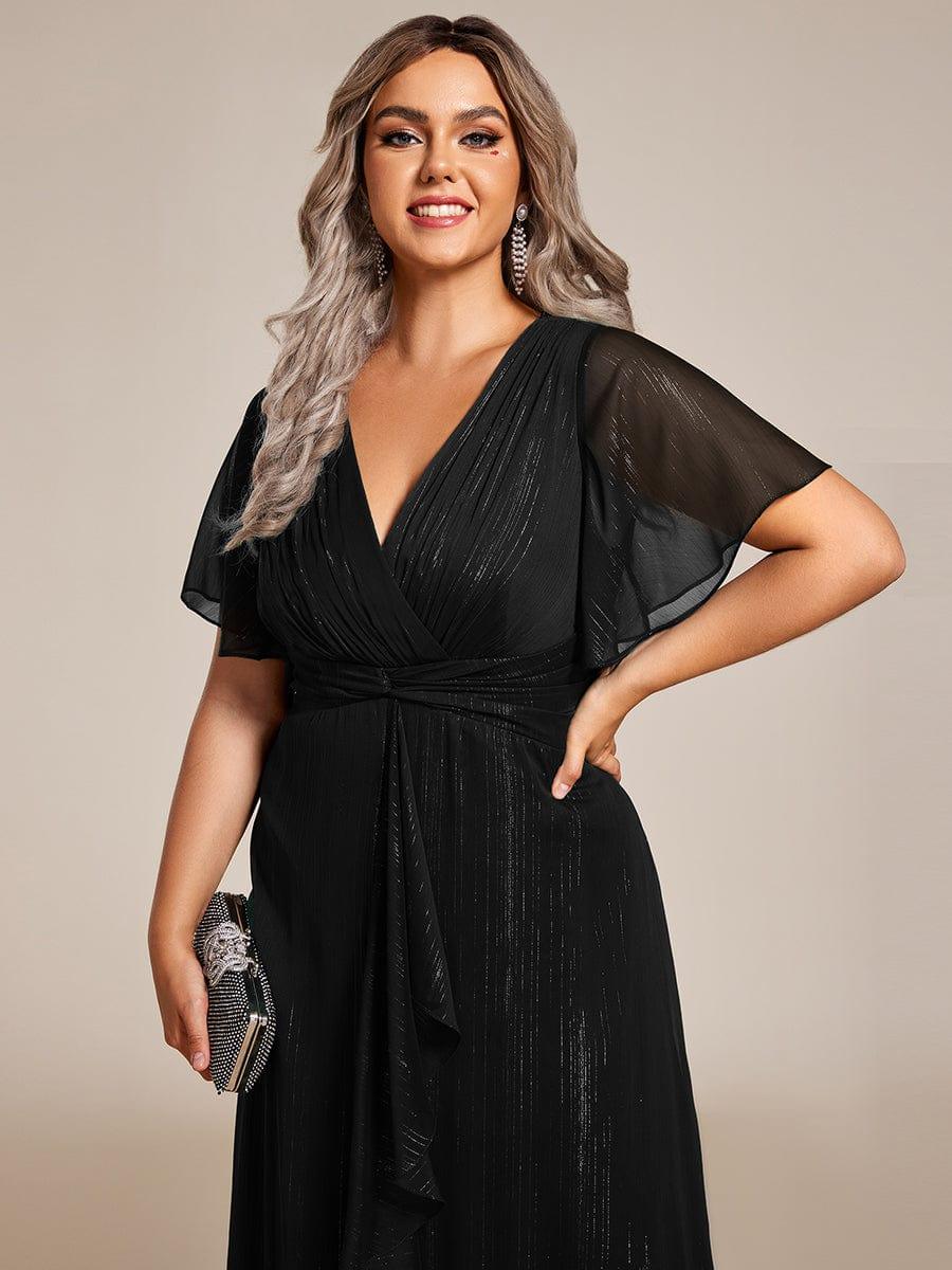 Lovely Plus Size A-Line V-Neck Wedding Guest Dress with Sleeves