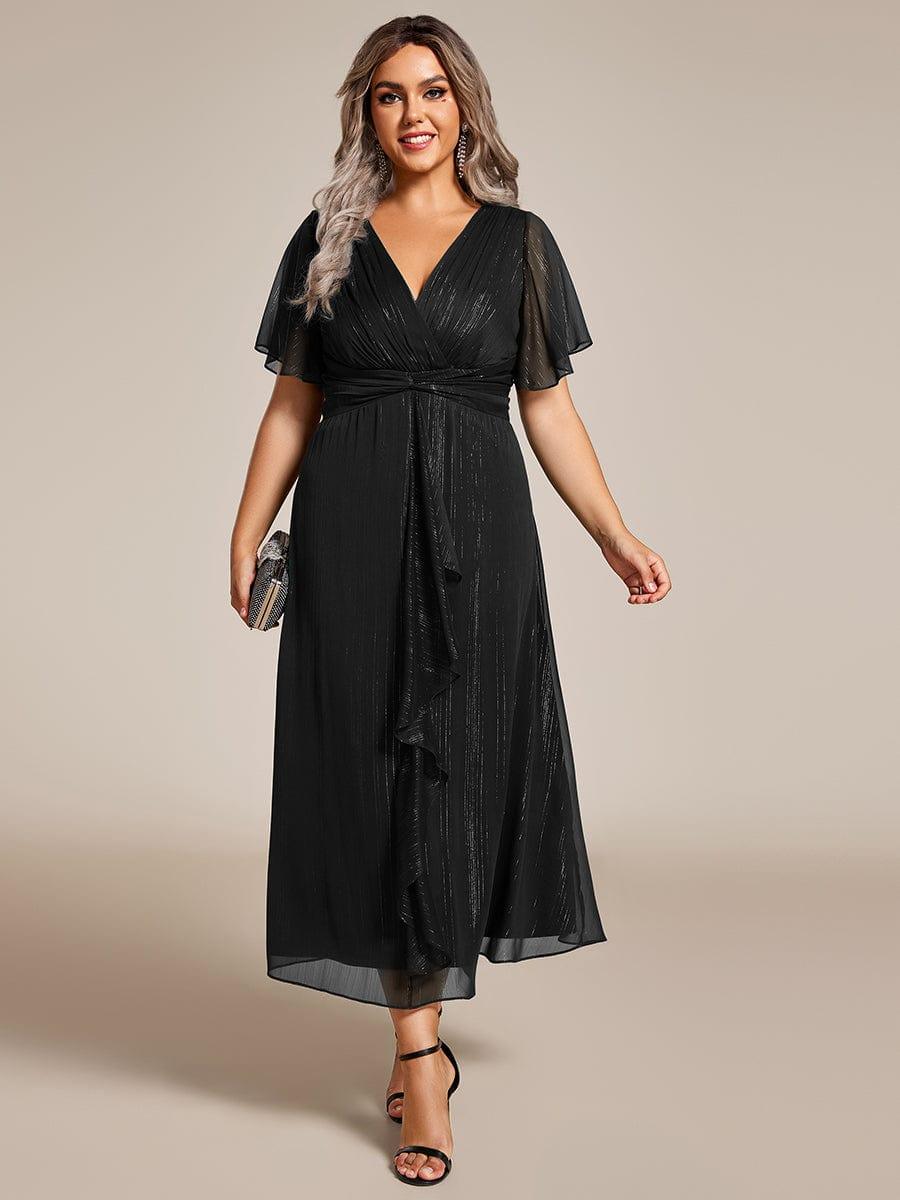 Lovely Plus Size A-Line V-Neck Wedding Guest Dress with Sleeves
