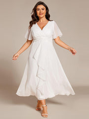 Lovely Plus Size A-Line V-Neck Wedding Guest Dress with Sleeves