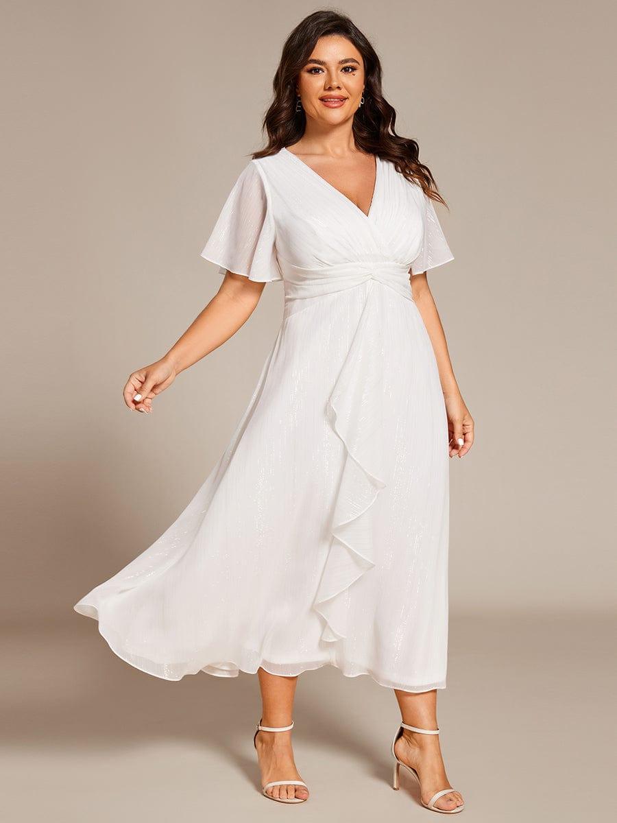 Lovely Plus Size A-Line V-Neck Wedding Guest Dress with Sleeves