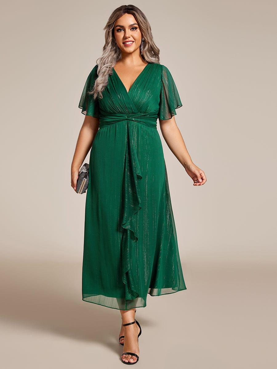 Lovely Plus Size A-Line V-Neck Wedding Guest Dress with Sleeves