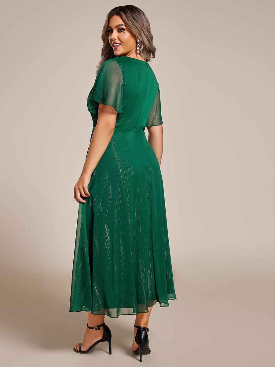 Lovely Plus Size A-Line V-Neck Wedding Guest Dress with Sleeves