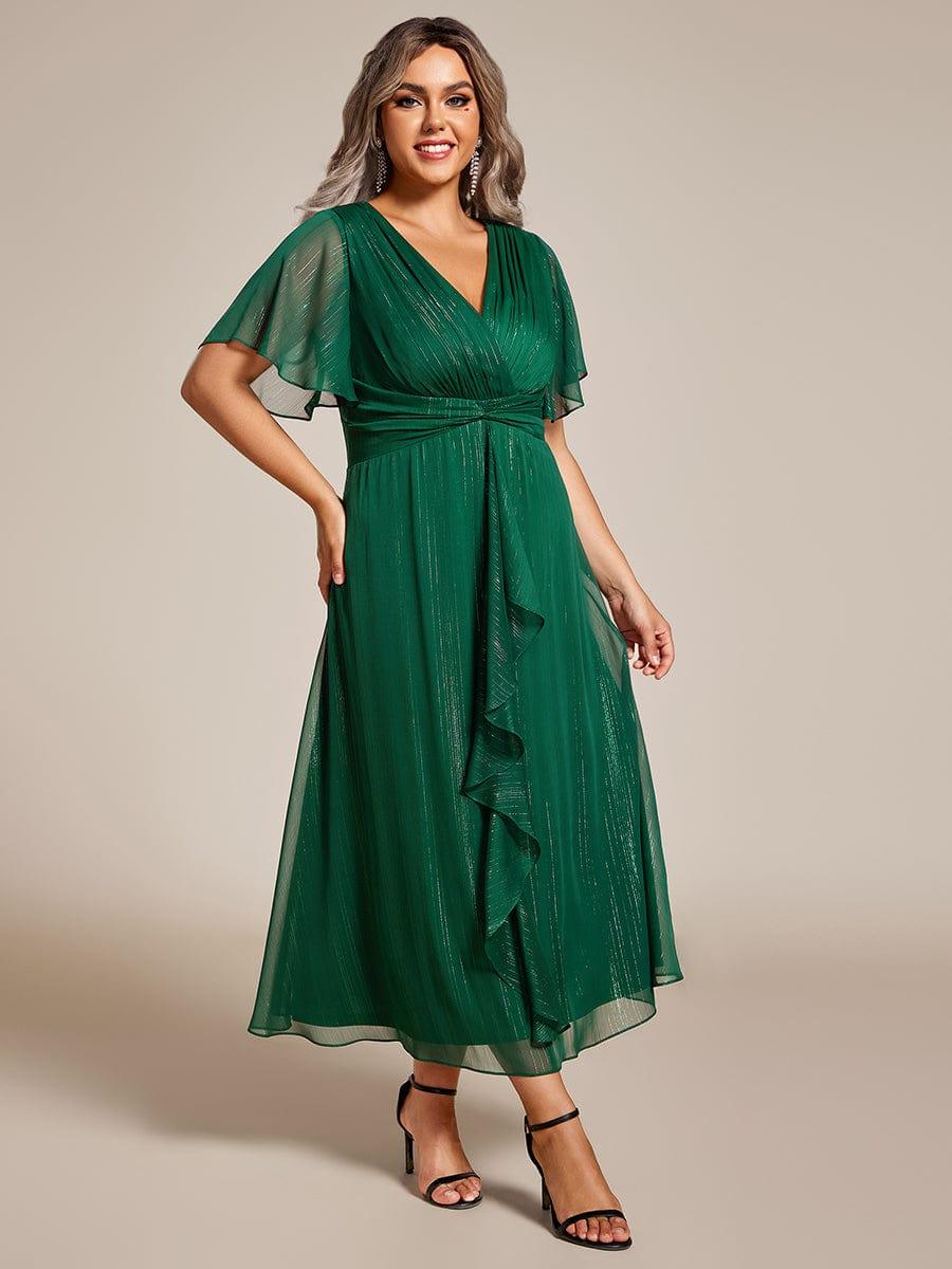 Lovely Plus Size A-Line V-Neck Wedding Guest Dress with Sleeves