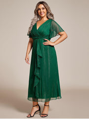 Lovely Plus Size A-Line V-Neck Wedding Guest Dress with Sleeves