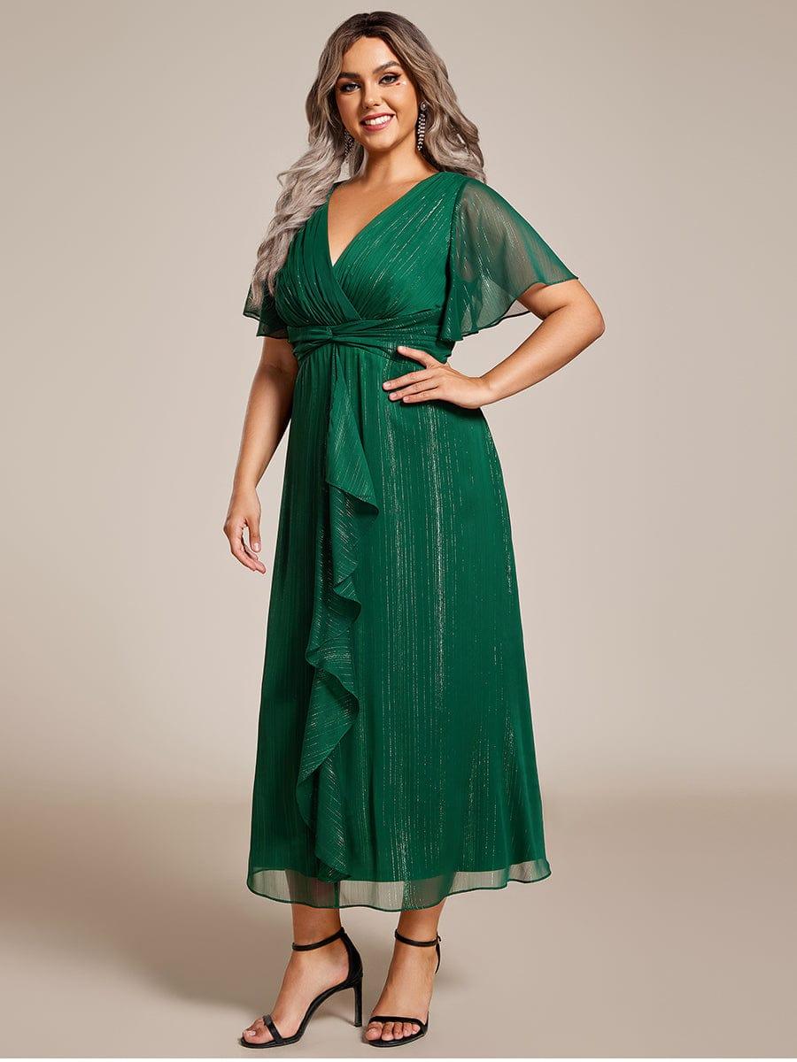 Lovely Plus Size A-Line V-Neck Wedding Guest Dress with Sleeves