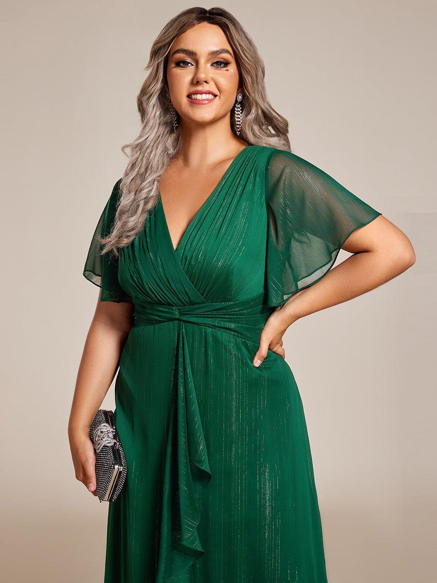 Lovely Plus Size A-Line V-Neck Wedding Guest Dress with Sleeves