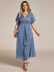 Lovely Plus Size A-Line V-Neck Wedding Guest Dress with Sleeves