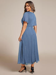 Lovely Plus Size A-Line V-Neck Wedding Guest Dress with Sleeves
