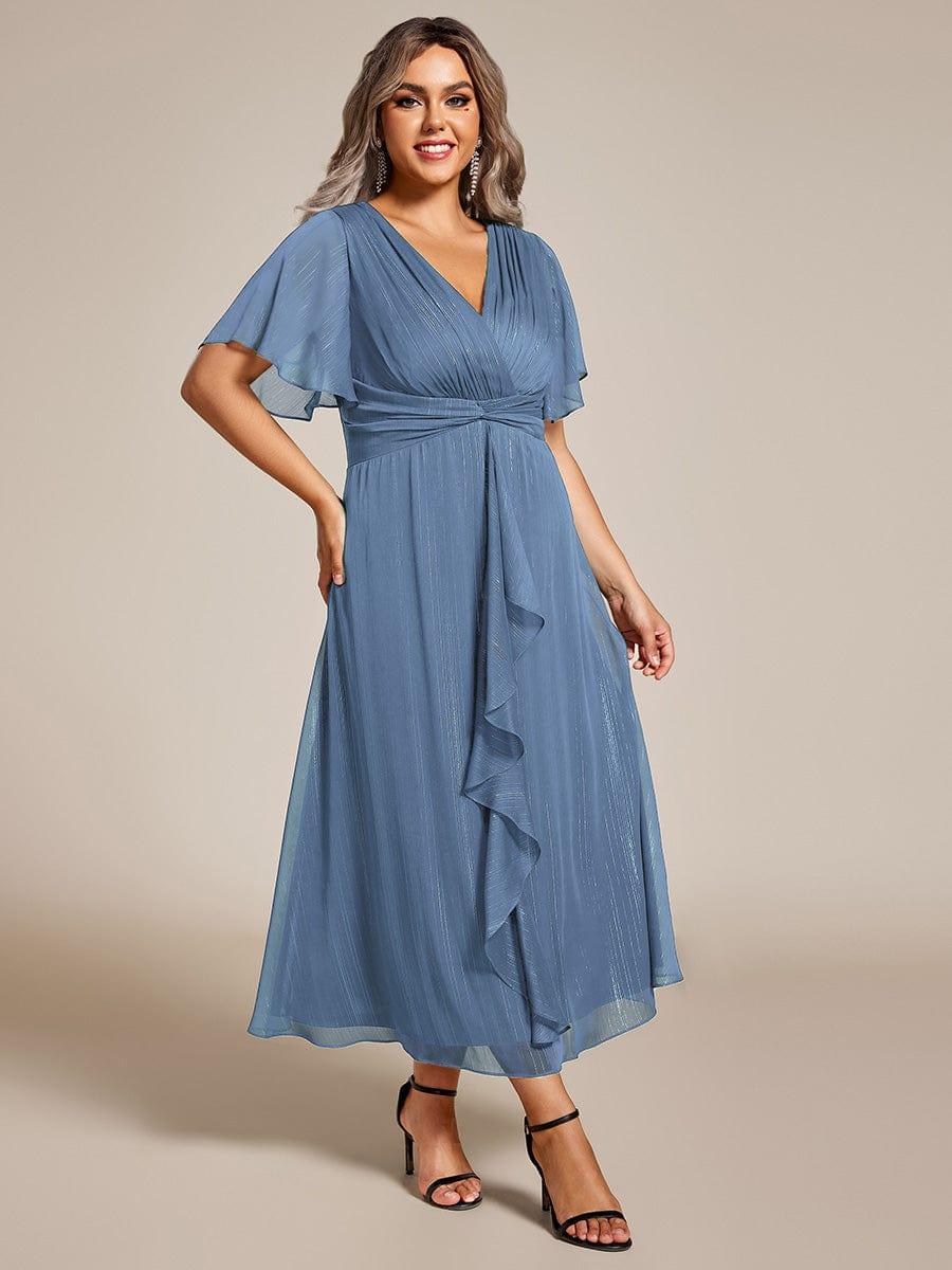 Lovely Plus Size A-Line V-Neck Wedding Guest Dress with Sleeves