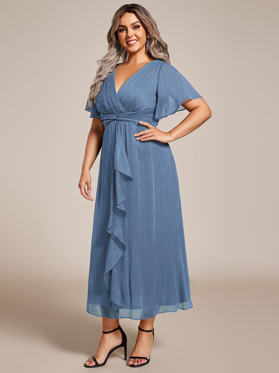 Lovely Plus Size A-Line V-Neck Wedding Guest Dress with Sleeves