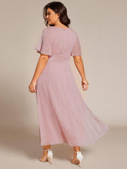Lovely Plus Size A-Line V-Neck Wedding Guest Dress with Sleeves