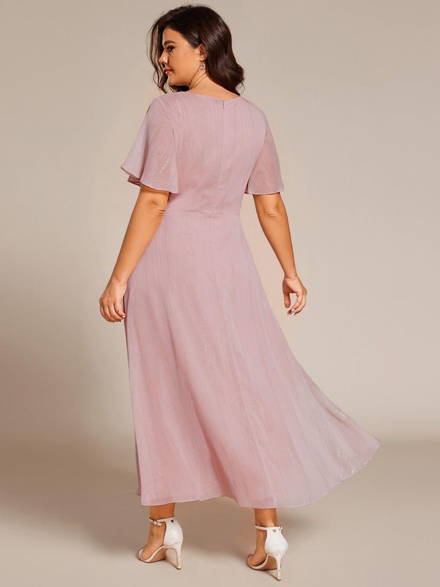 Lovely Plus Size A-Line V-Neck Wedding Guest Dress with Sleeves