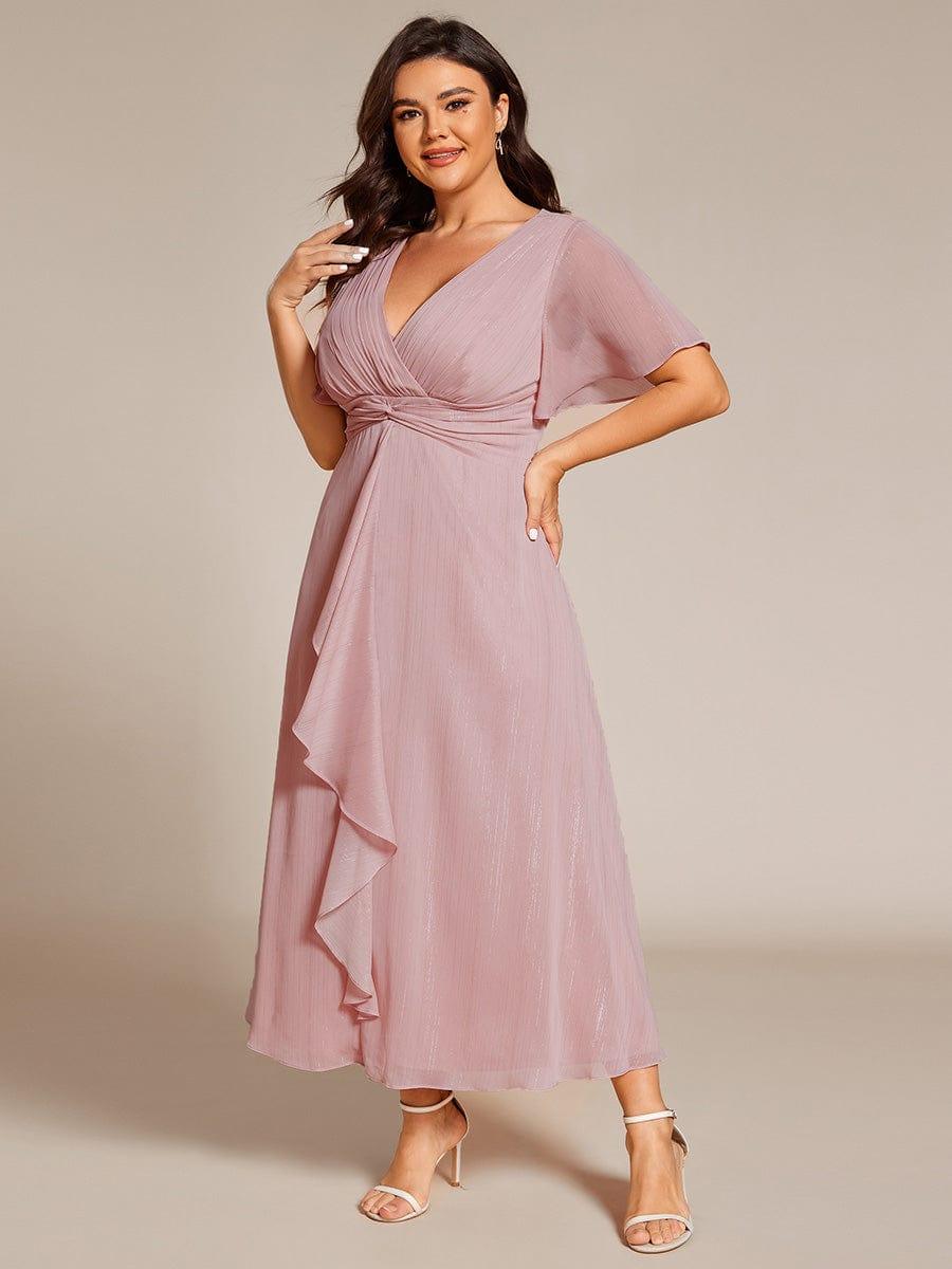 Lovely Plus Size A-Line V-Neck Wedding Guest Dress with Sleeves