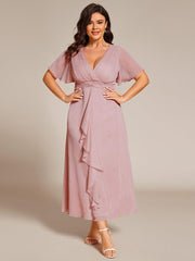 Lovely Plus Size A-Line V-Neck Wedding Guest Dress with Sleeves