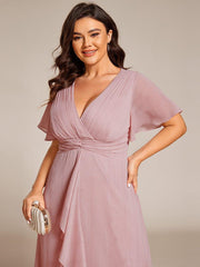 Lovely Plus Size A-Line V-Neck Wedding Guest Dress with Sleeves