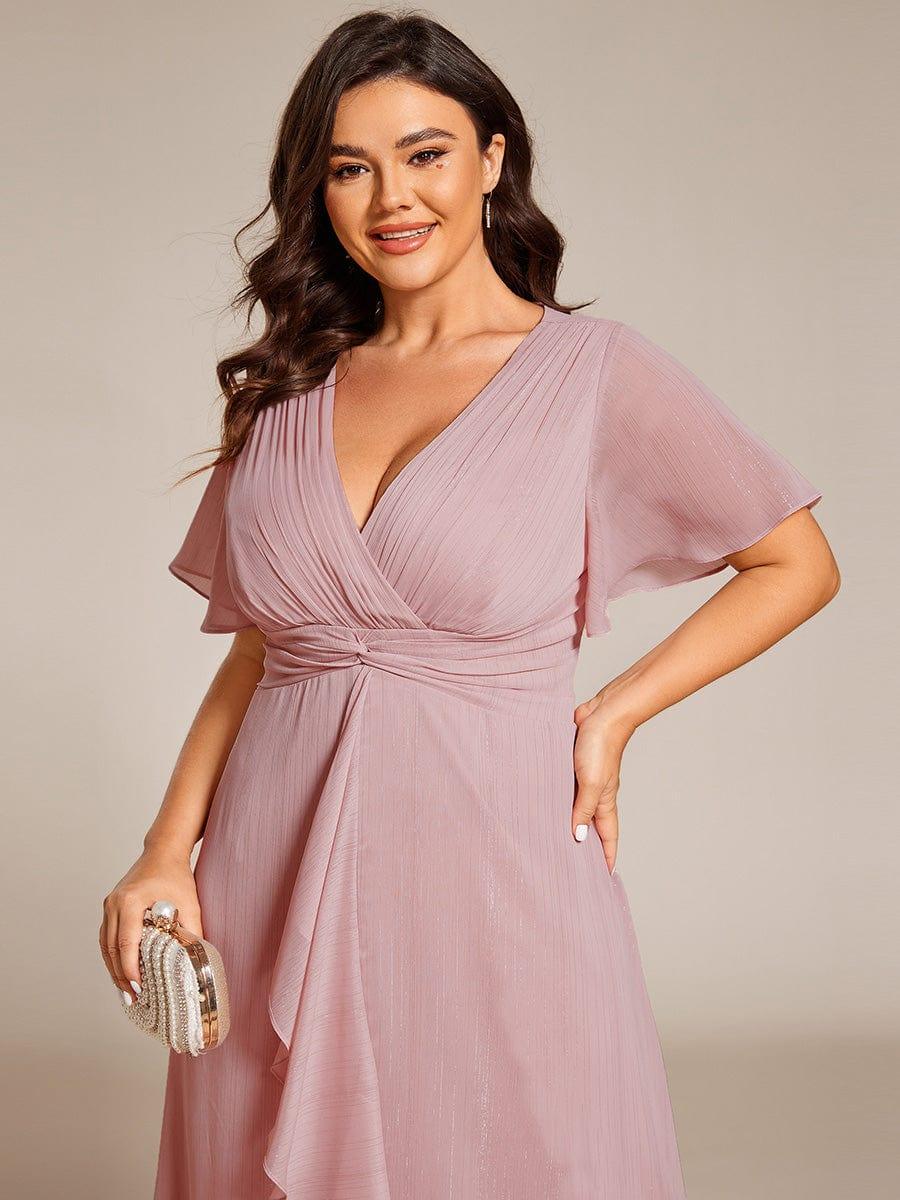 Lovely Plus Size A-Line V-Neck Wedding Guest Dress with Sleeves