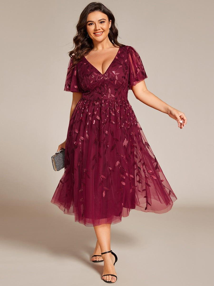 Beautiful Plus Size A-Line Tulle Formal Wedding Guest Dress with Short Sleeves
