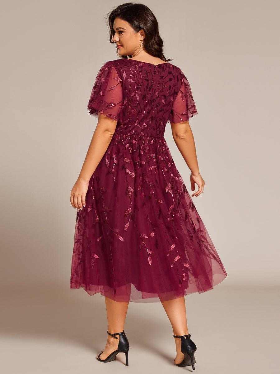 Beautiful Plus Size A-Line Tulle Formal Wedding Guest Dress with Short Sleeves